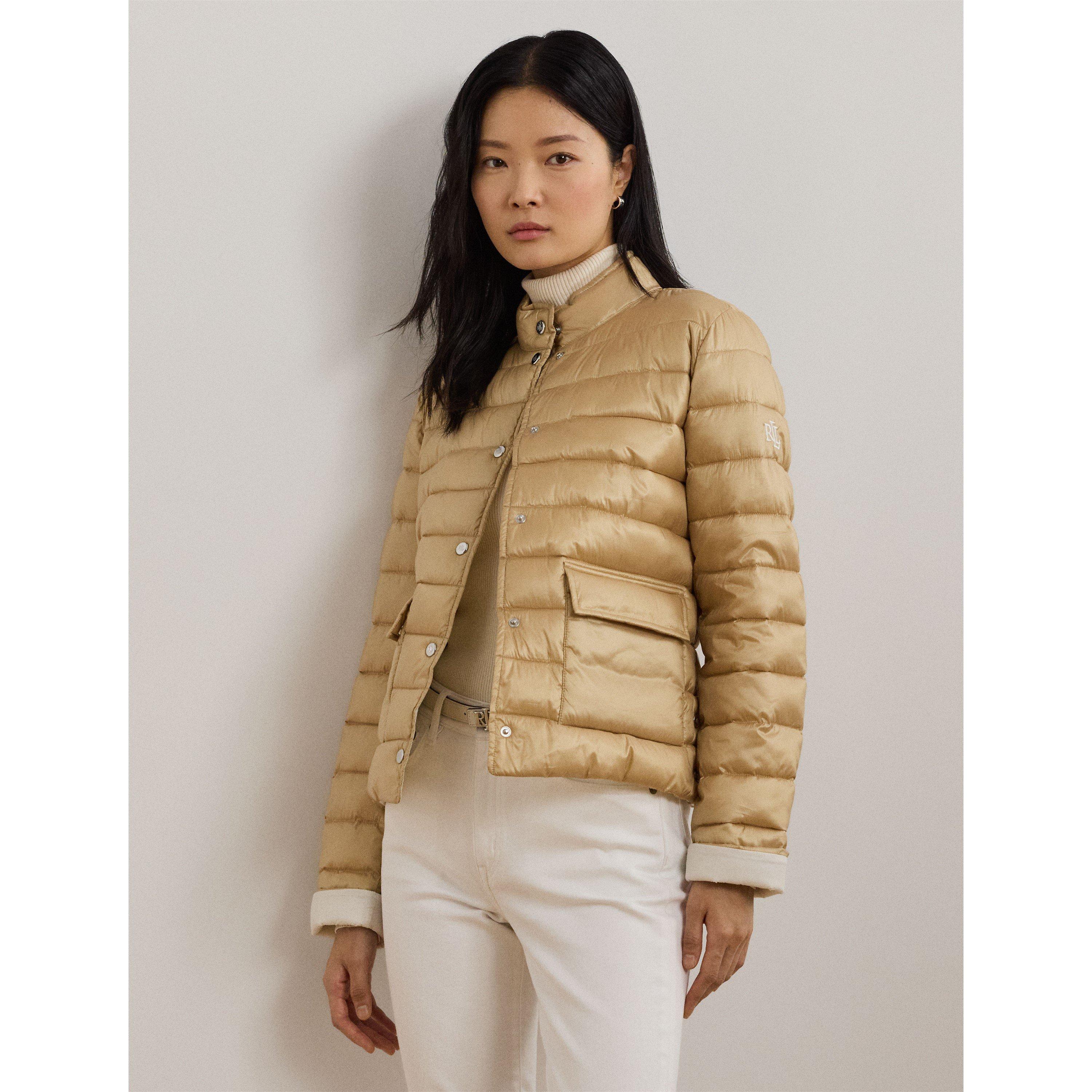 Metallic Quilted Duck Down Long Sleeve Short Puffer Jacket