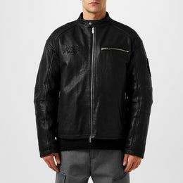Men's Rep Leather Race Jacket, Road-worn Design