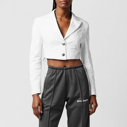 Cropped Cotton Long Sleeve Blazer