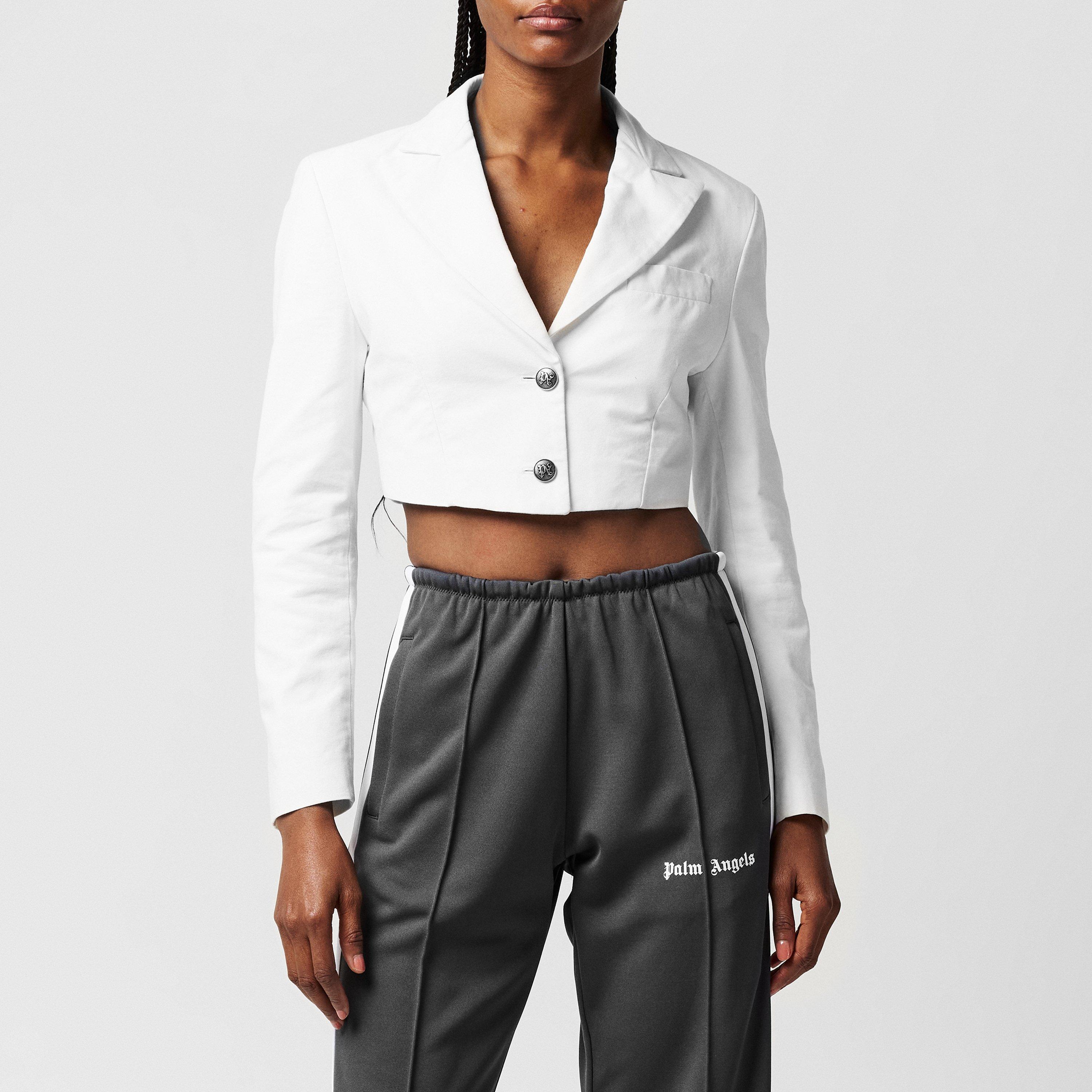 Cropped Cotton Long Sleeve Blazer