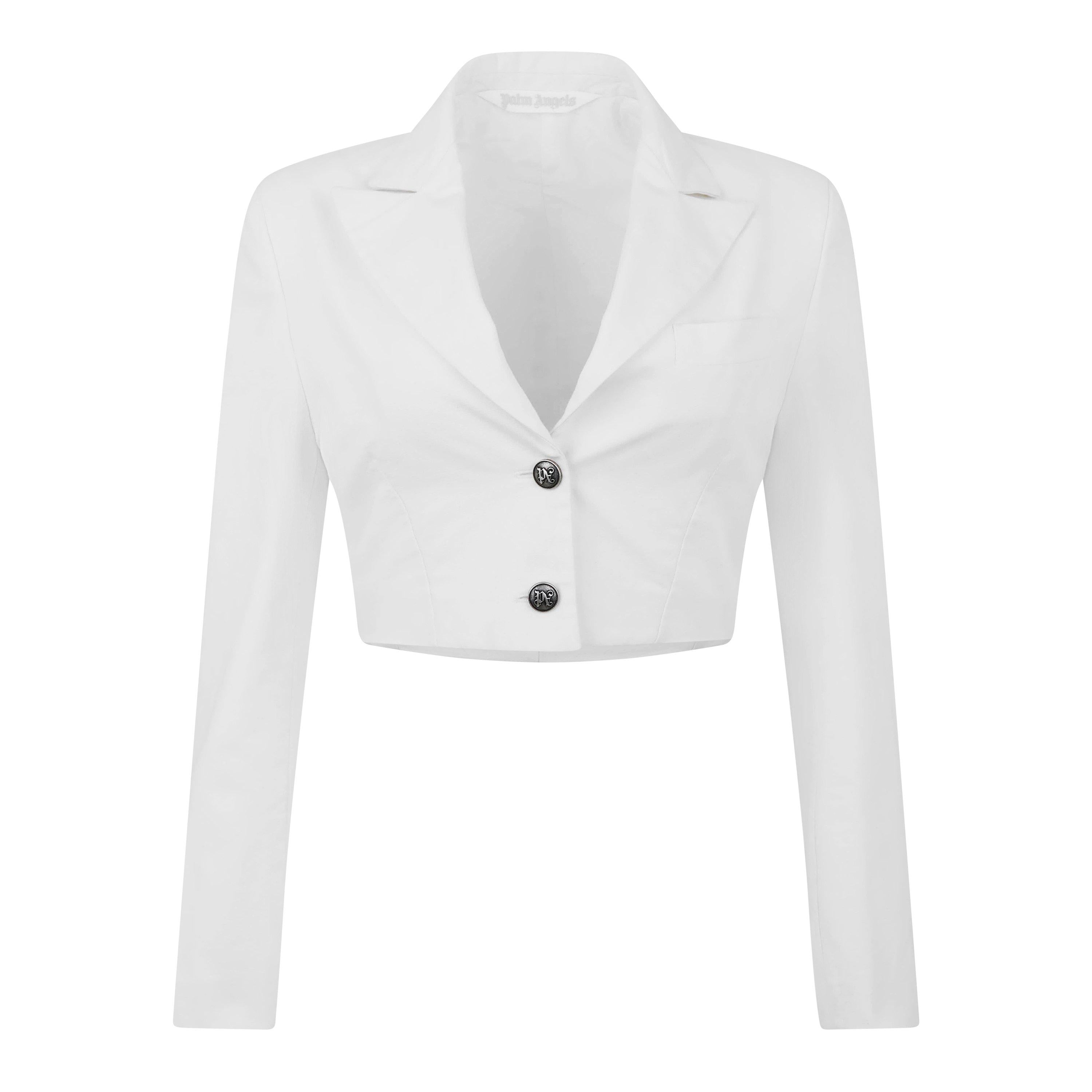 Cropped Cotton Long Sleeve Blazer