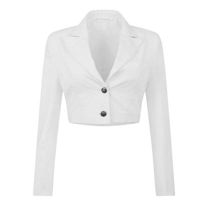 Cropped Cotton Long Sleeve Blazer