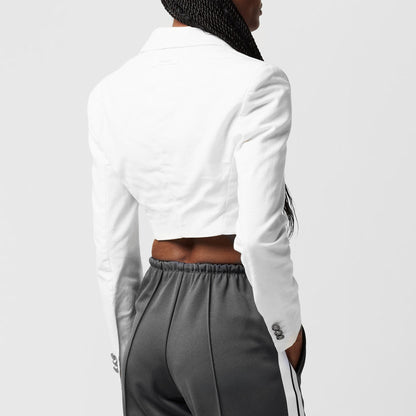 Cropped Cotton Long Sleeve Blazer