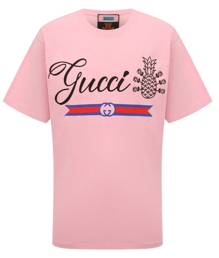 Gucci Pineapple Logo Oversized Fit T-Shirt in Pink