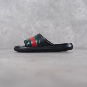 Sandal GUCCI ACE STRIPE RED GREEN BLACK RUBBER SLIDE 100% ORIGINAL