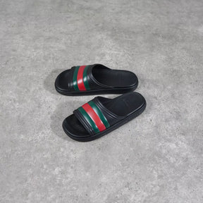 Sandal GUCCI ACE STRIPE RED GREEN BLACK RUBBER SLIDE 100% ORIGINAL
