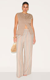 Plus Multi Stripe Linen Look Drawstring Trousers