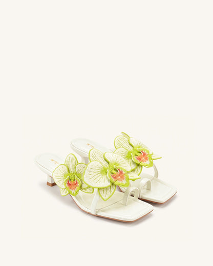 Serena Orchid Embroidered Toe Ring Heeled Sandals - Baby Pink