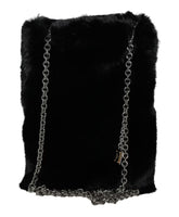 Black Faux Fur Silver Chain Crossbody Handbag
