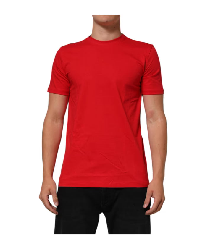 Dolce & Gabbana Red Cotton Crew Neck T-shirt
