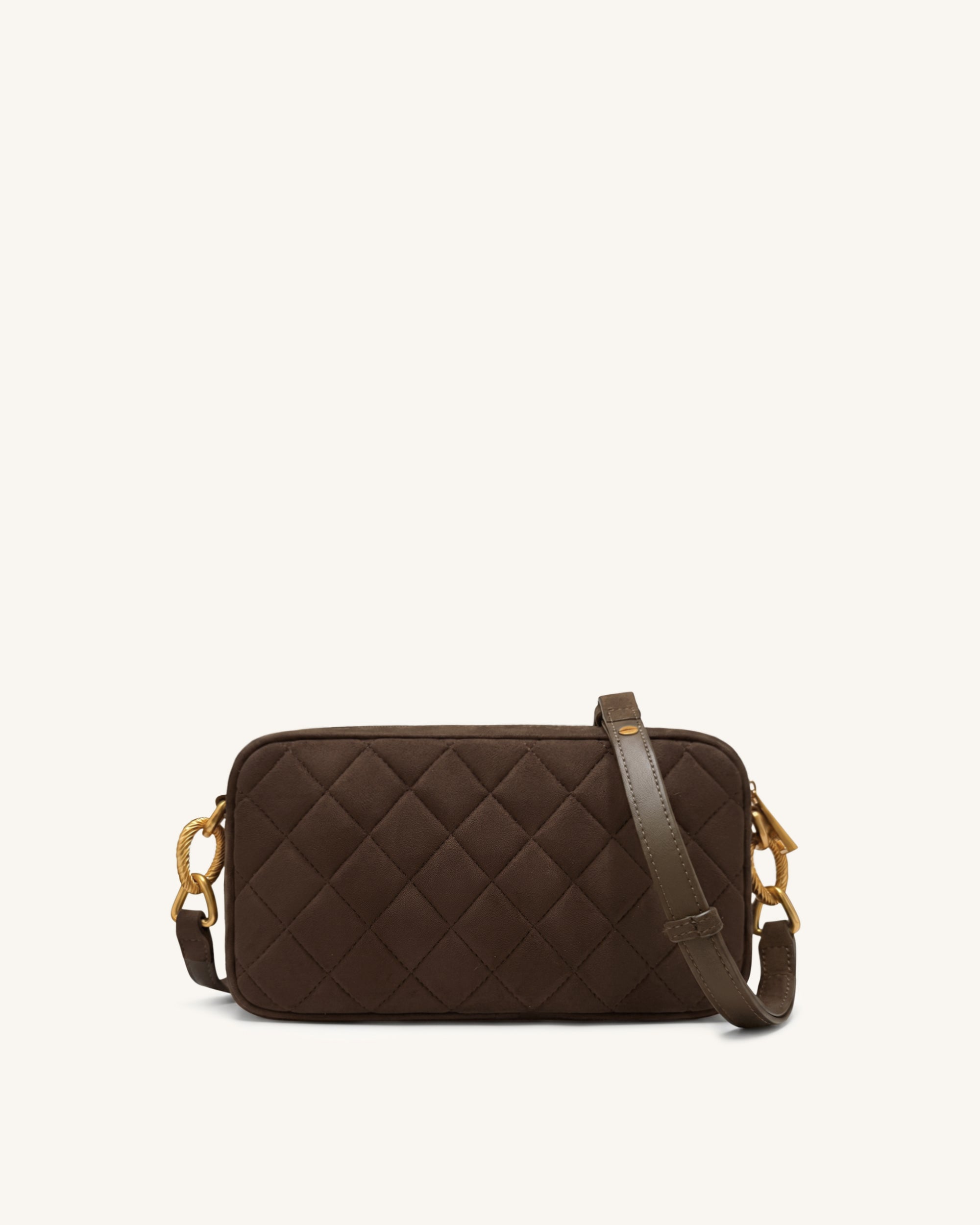 Riley Faux Suede Dachshund Quilted Shoulder Bag - Dark Brown