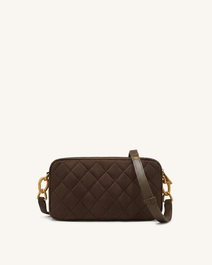 Riley Faux Suede Dachshund Quilted Shoulder Bag - Dark Brown