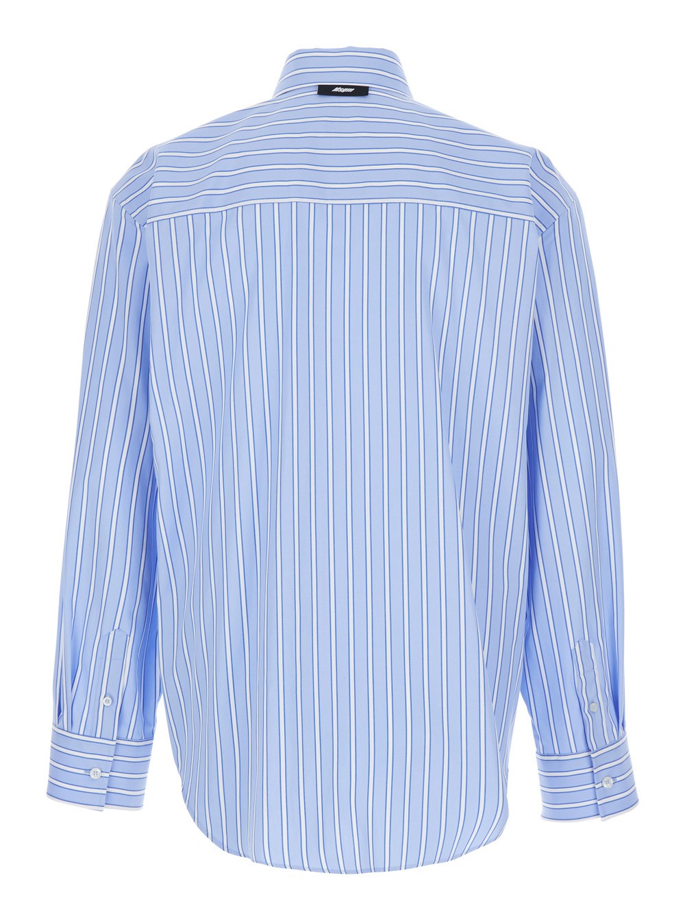 Msgm Light Blue Shirt with All-Over Striped Motif and Logo on the Front in Cotton Man