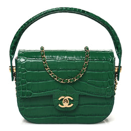Chanel Calfskin Crocodile Embossed Turn Around Mini Flap Emerald