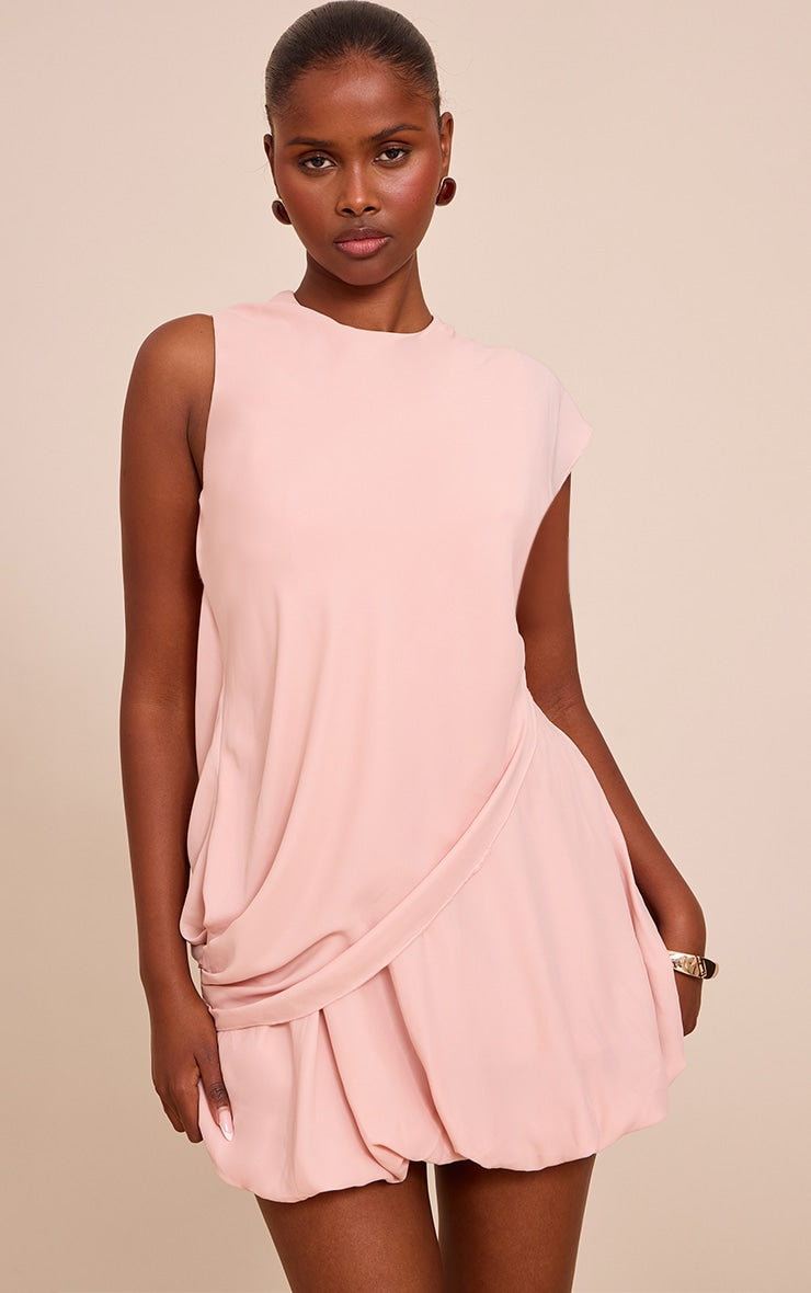 Pale Pink Chiffon Frill Hem Shift Mini Dress