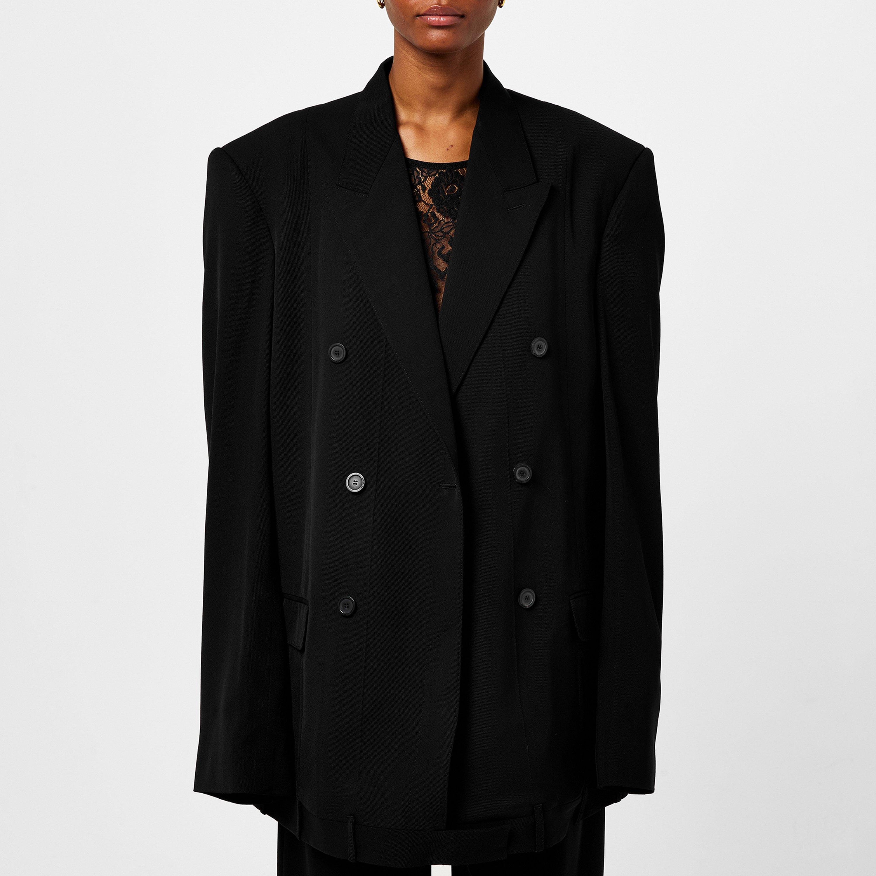 Double Breasted Wool Long Sleeve Blazer