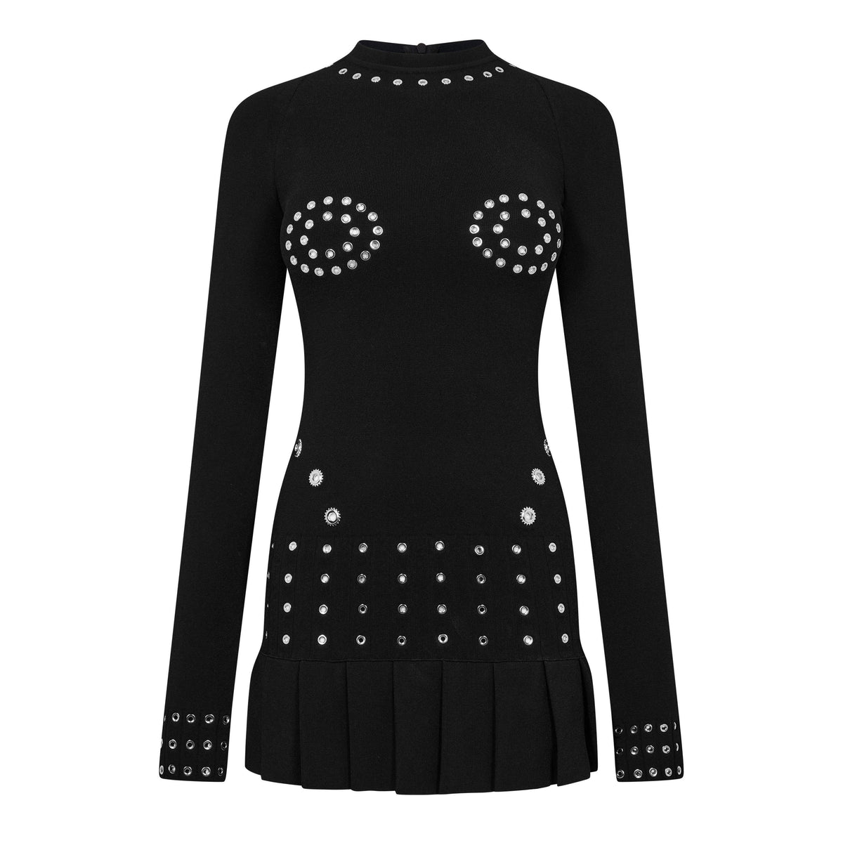 Eyelet Pleated Mini Dress