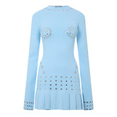 Eyelet Pleated Mini Dress