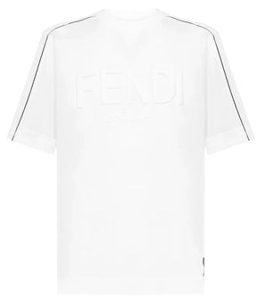 Fendi Logo Embossed Crewneck T-Shirt in White