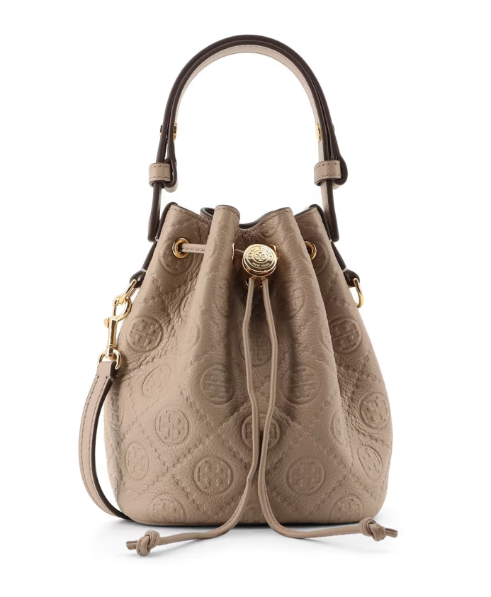 Leather Shoulder Bag with Drawstring Closure