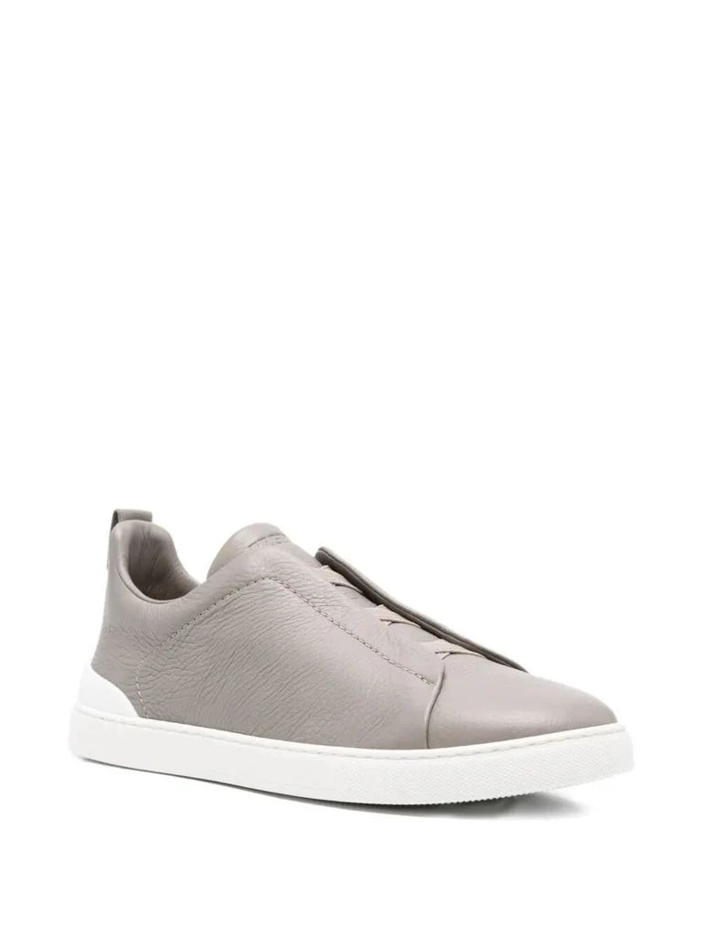 Zegna Men’s Triple Stitch™ Low-Top Grey Leather Sneakers – Contemporary Slip-On Style