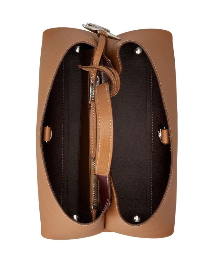 Grained Leather Tote Bag with Logo Pendant