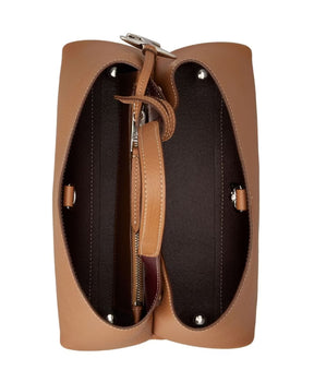 Grained Leather Tote Bag with Logo Pendant