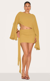 Plus Deep Mustard Floaty Woven Knot Side Mini Skirt