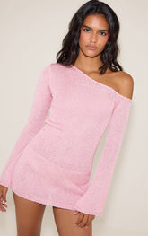 Pink Bardot Sequin Mini Dress