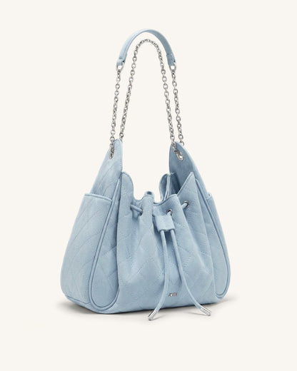 Rowan Faux Suede Quilted Chain Bucket Bag - Gray