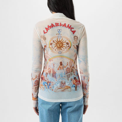 Le Temple Du Savoir Printed Mesh Top
