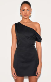 Black Woven Asymmetric Cup Detail Mini Dress
