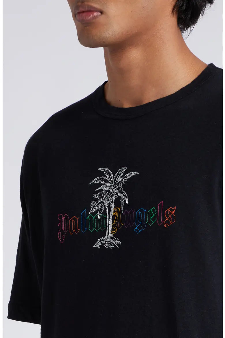 Embroidered Logo Cotton & Linen Graphic T-Shirt
