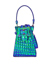 Blue Croc-Embossed Leather Handbag
