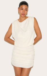 White Soft Touch Ruched High Neck Mini Dress