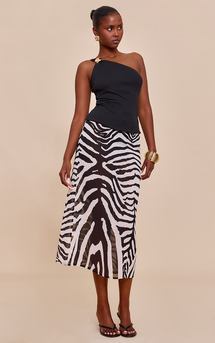 Zebra Print Sheer Chiffon Midaxi Skirt
