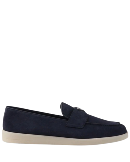 Prada Suede Loafers with Triangle Logo – Navy