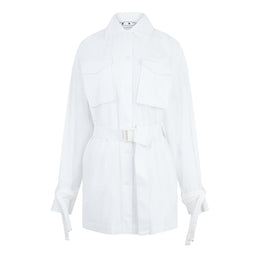 Short-Sleeve Cargo Shirt Dress, Poplin Fabric