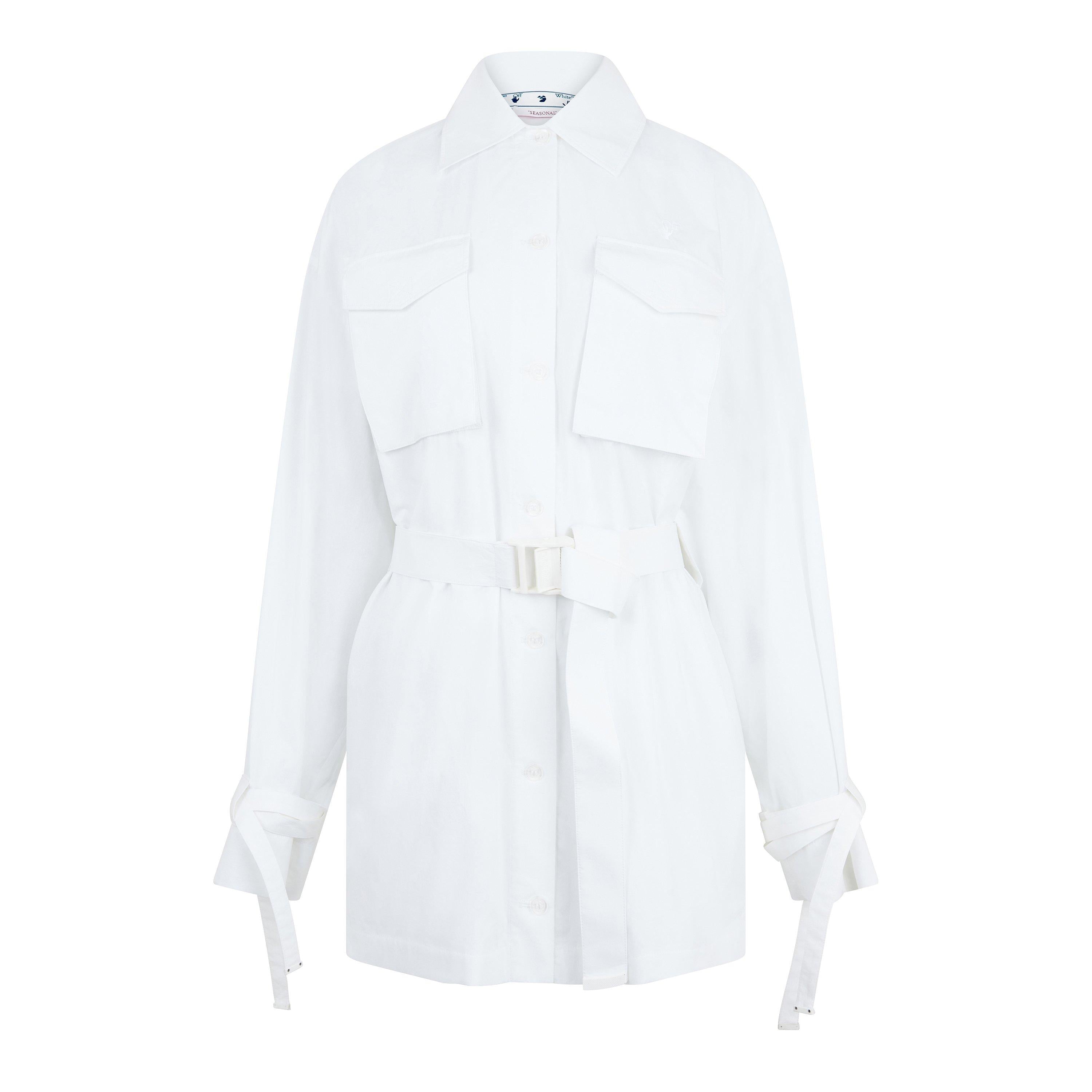 Short-Sleeve Cargo Shirt Dress, Poplin Fabric
