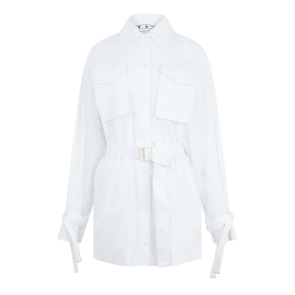 Short-Sleeve Cargo Shirt Dress, Poplin Fabric