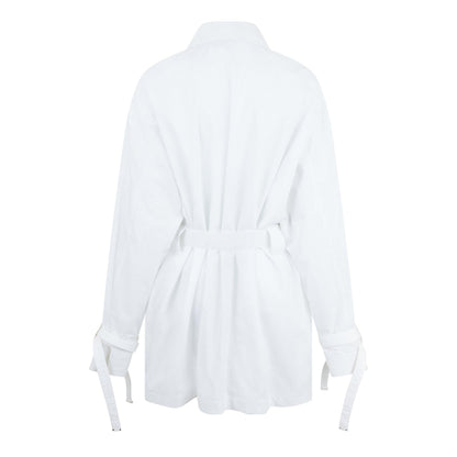 Short-Sleeve Cargo Shirt Dress, Poplin Fabric