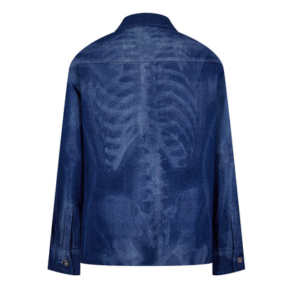Motif Skeleton Design Cotton Long Sleeve Denim Shirt