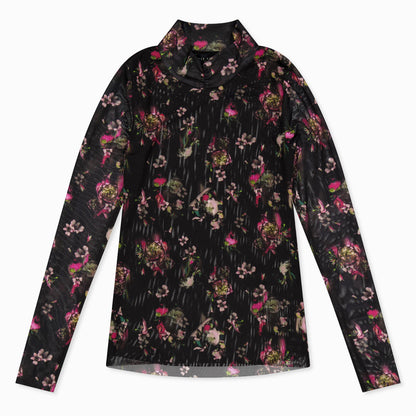 High Neck Print Long Sleeve T-Shirt