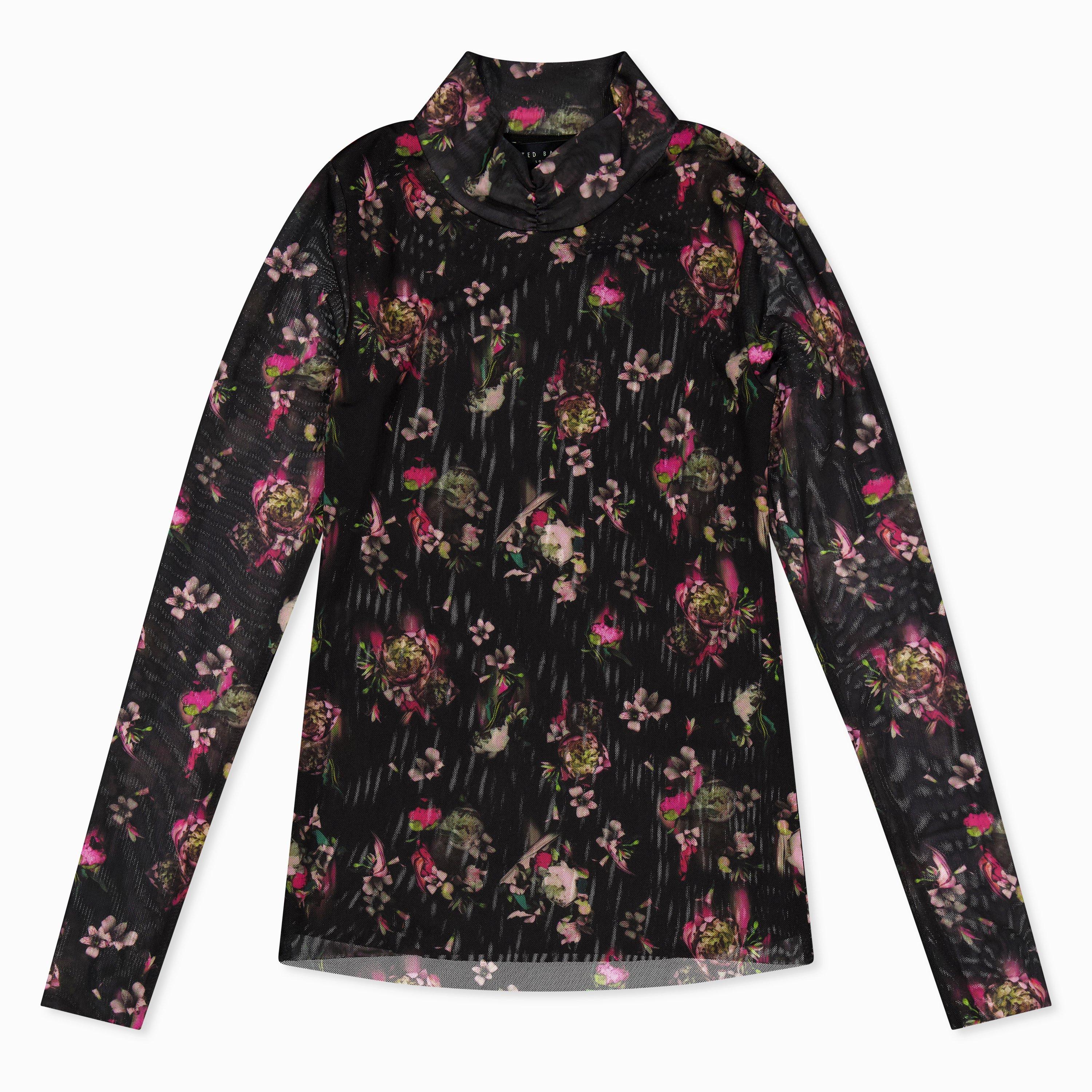 High Neck Print Long Sleeve T-Shirt