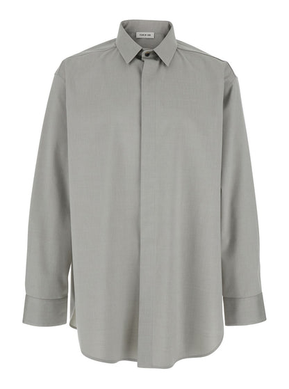 Fear of god Grey Shirt with Classic Collar and Logo Patch on the Rear in Cotton and Wool Blend Man