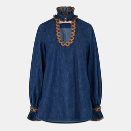 Embroidered Chambray Denim Top