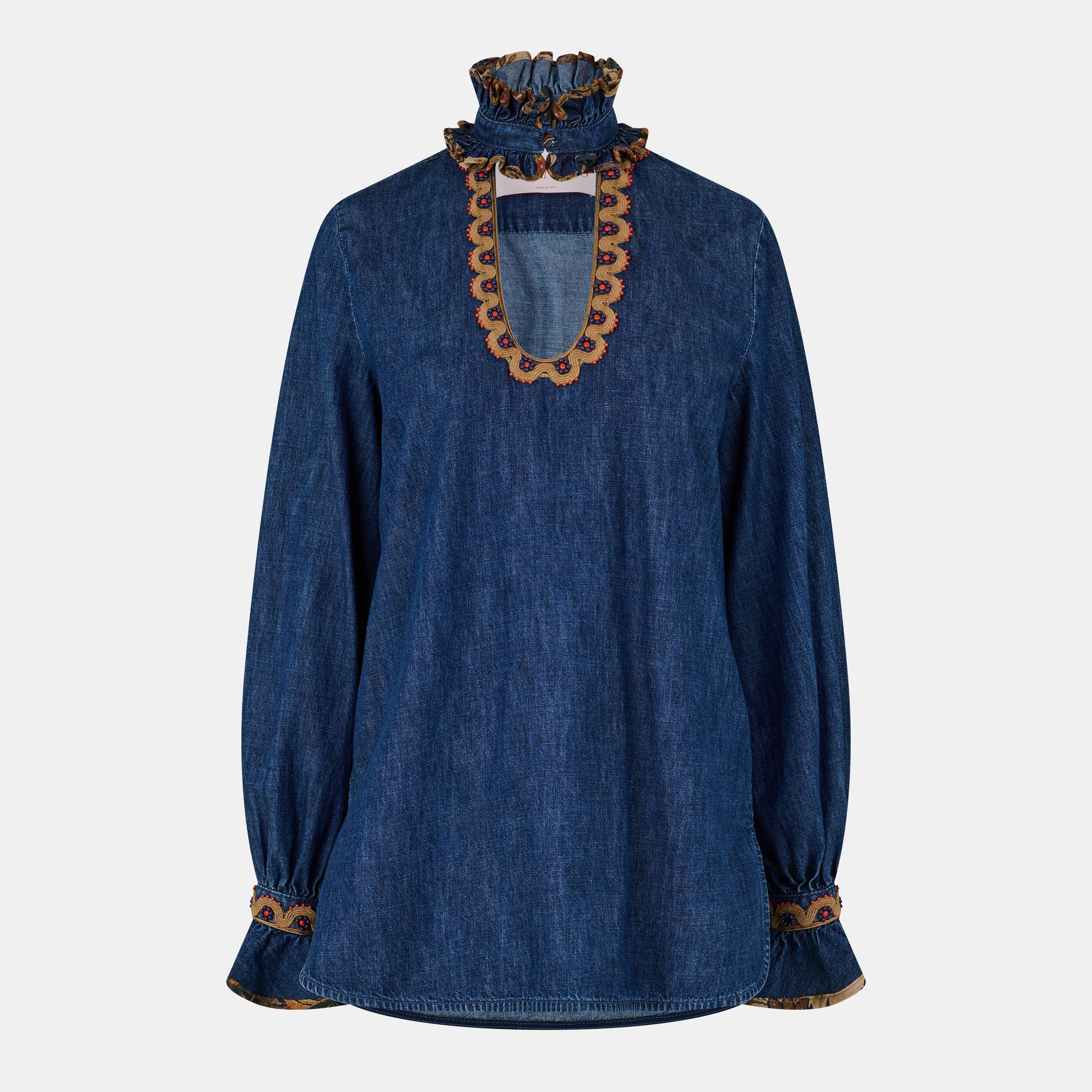 Embroidered Chambray Denim Top