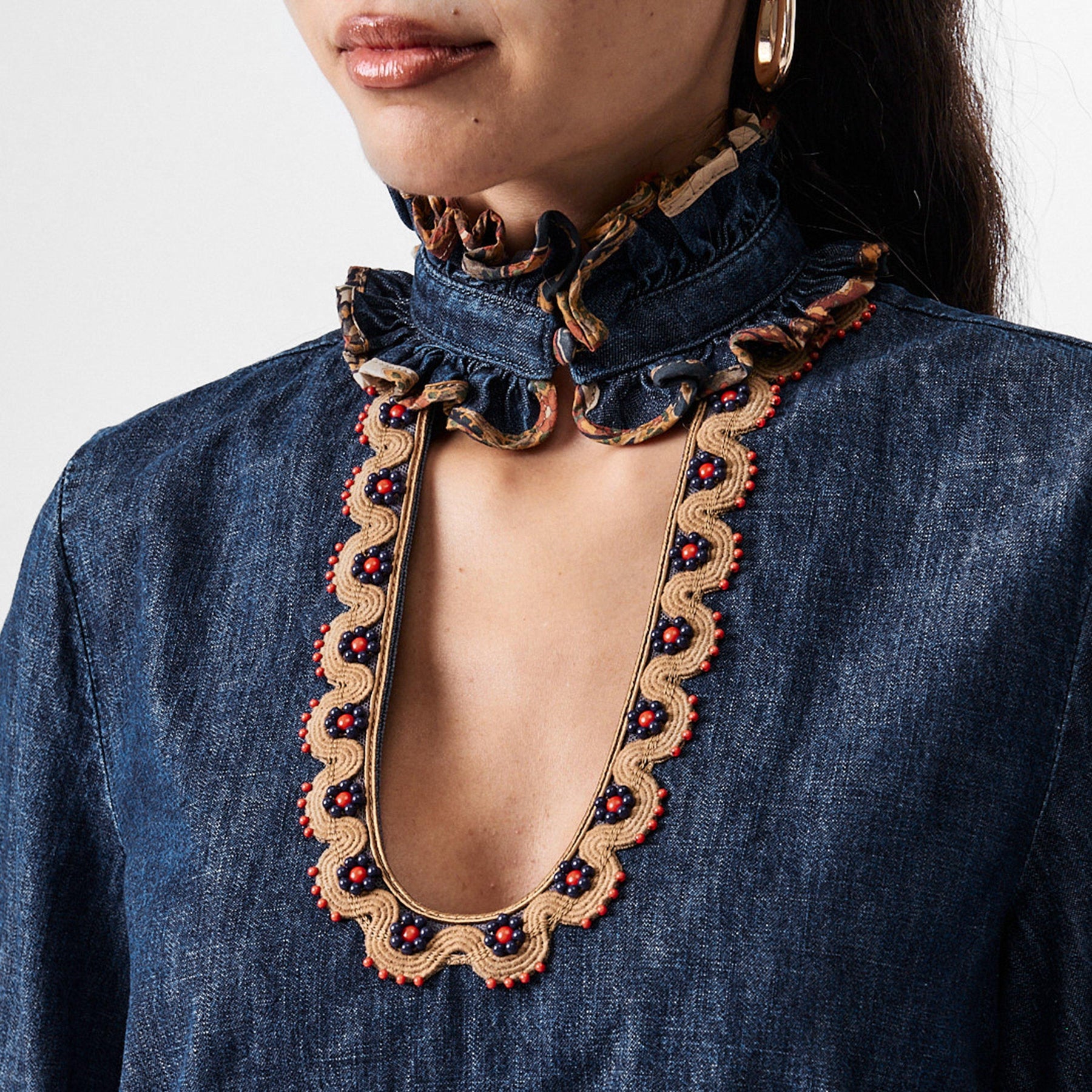 Embroidered Chambray Denim Top