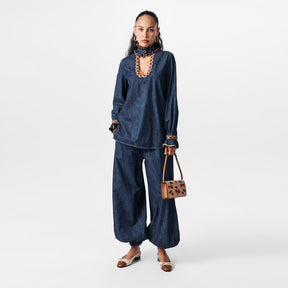 Embroidered Chambray Denim Top