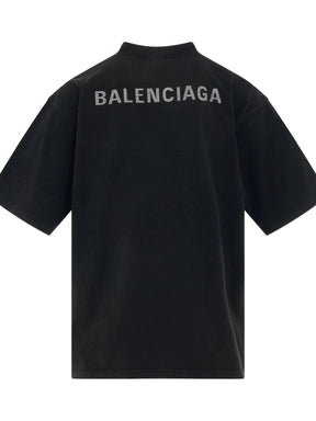 Back Logo Strass Oversized T-Shirt in Black/Silver